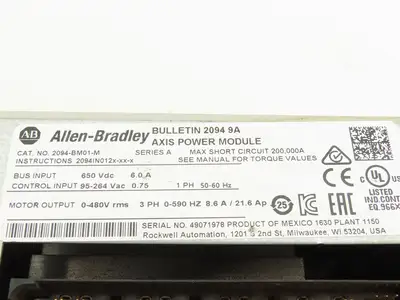 Allen Bradley 2094-BM01-M 9A Axis Power Module VFD 0-480V 3Ph 0-590Hz 21.6A