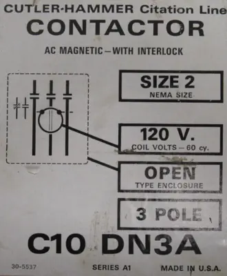 NEW CUTLER HAMMER C10DN3A STARTER SIZE 2
