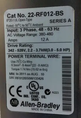 Allen Bradley 22-RF012-BS /A Line Filter 3-Phase 48-63 Hz 380-480V 12A 4G