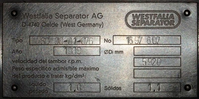 Westfalia MSD 90-01-076 milk separator, 316SS.