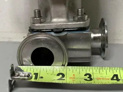 USED ITT SHEROTEC 3-WAY STAINLESS STEEL VALVE W/ POSITION MONITORS & 2" FITTINGS