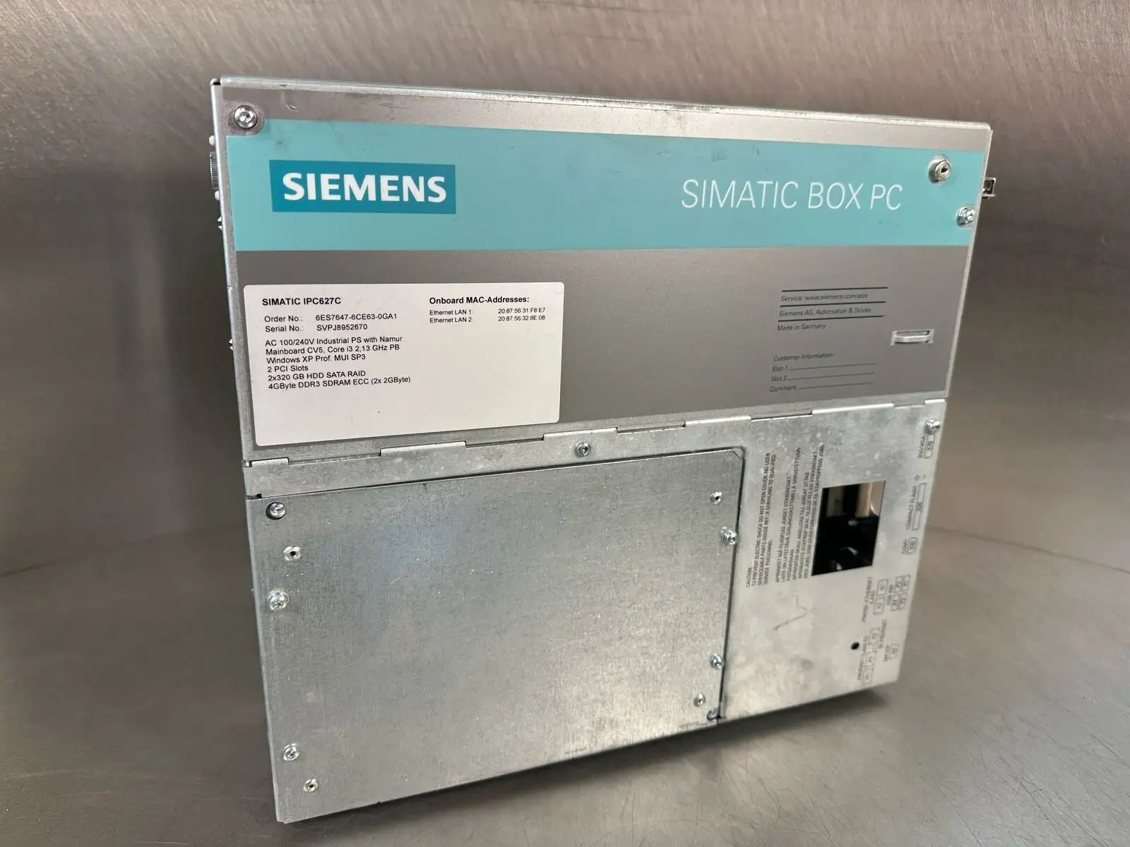 Siemens 6ES7647-6CE63-0GA1 SIMATIC IPC627C (Box PC), (8.4.8)