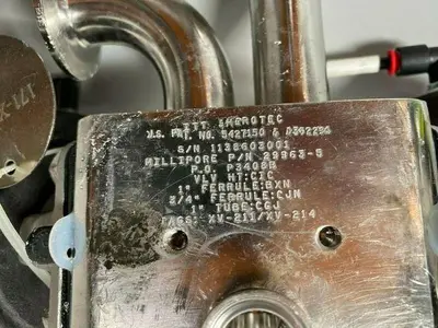 USED 2 ITT PURE-FLO A209 3-WAY STAINLESS STEEL VALVES W/ MONITOR 1" & 3/4" SANITARY