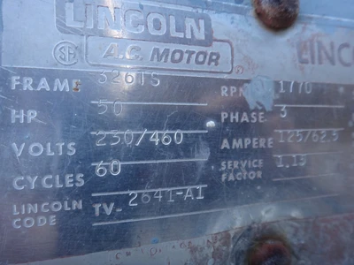 Lincoln 50 HP, 1800 RPM, Electric Motor