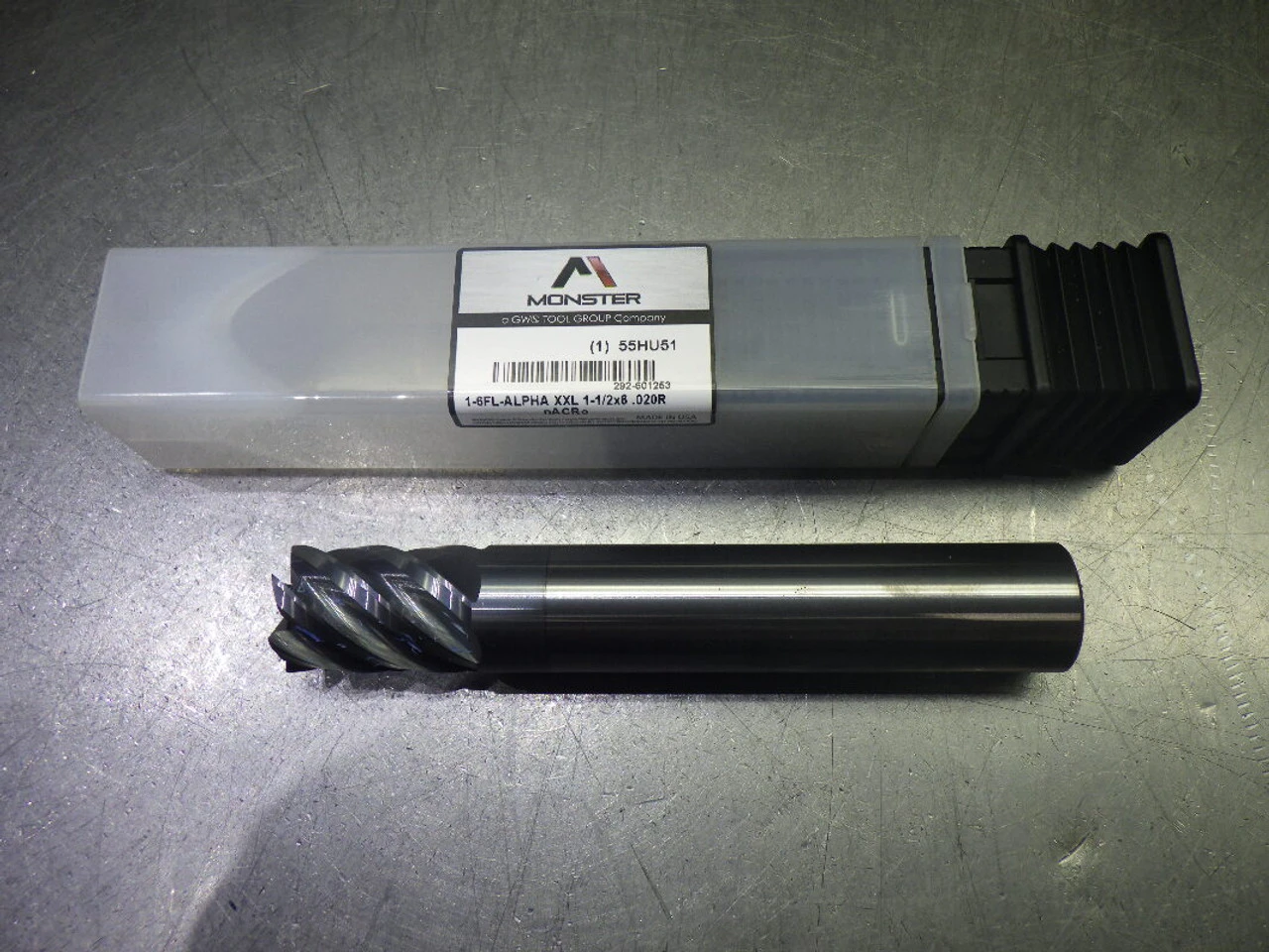 Monster 1" 6 Flute Carbide CR XXL Endmill 1" Shank .02" R 292-601253 (LOC1091A)