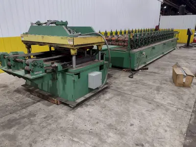 16 STAND X 4" x 36" WIDE R-PANEL ASC ROLLFORMER LINE WITH REEL & CUT OFF, BECK CONTROLS: STOCK #21176