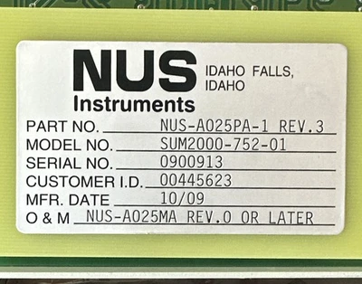 USED NUS INSTRUMENTS NUSA025PA1 Rev 3