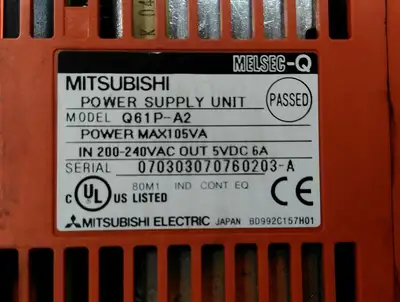 Mitsubishi Q38B / Q61P-A2 8-Slot Base Unit with Melsec Q61P-A2 Power Supply. 3A
