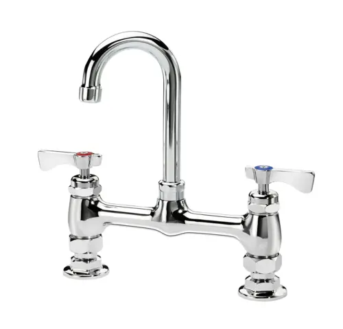 Krowne 15-825L-W-E2 Raised Deck Mount Faucet w/ 3 1/2" Gooseneck Spout & Wrist Action Handles - 8" Centers, 0.5 GPM
