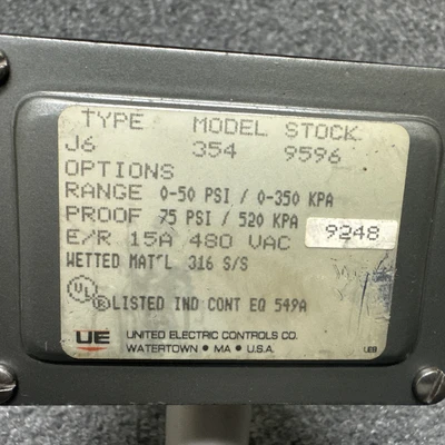 Used United Electric Controls J6-354 Pressure Switches California US | Davliegogo LLC #1708158