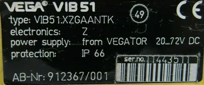 NEW VEGA VIB51.XZGAANTK LEVEL SWITCH VIB51XZGAANTK 912367-001