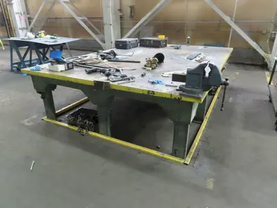 148" X 98" HEAVY DUTY STEEL LAYOUT WELDING SHOP TABLE: STOCK #23565