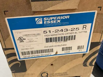USED SUPERIOR ESSEX MARATHON LAN® CAT5E CABLE 4/24 BLUE BOX OF 11 POUNDS