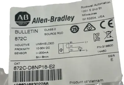 ALLEN BRADLEY 872C-D8NP18-E2 PROXIMITY SENSOR SER. E 872CD8NP18E2 NEW, SURPLUS