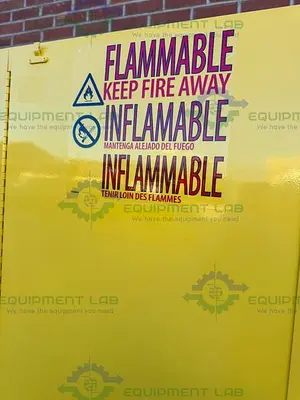USED VWR 45 GALLON FLAMMABLE LIQUID STORAGE CABINET W/ SOFT CLOSE DOORS, KEY