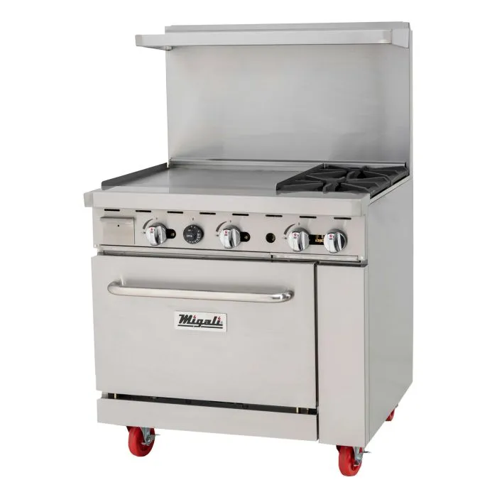 Migali® C-RO2B-24GL-NG, 2 Burner Range, 24” Griddle Left Side, (1) Oven, Natural Gas
