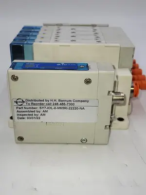 Used SMC SMC SY5-IOL-0-M65RI W/ 5 SOLENOIDS SY5400 / ONE: EX260-SIL1 SERIAL TRANSMISSION SYSTEM Parts (Hydraulics and Pneumatics) | ND Industrial Surplus #1211508