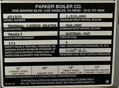 USED PARKER BOILER HT1920