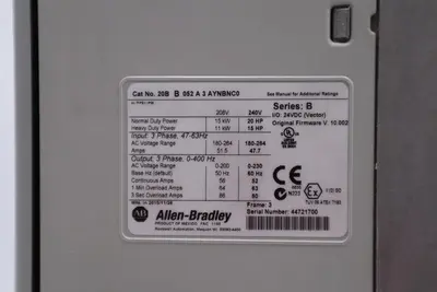 ALLEN BRADLEY VFD 20BB052A3AYNBNC0 SER B AC DRIVE POWERFLEX 700 20 HP STK 313-A