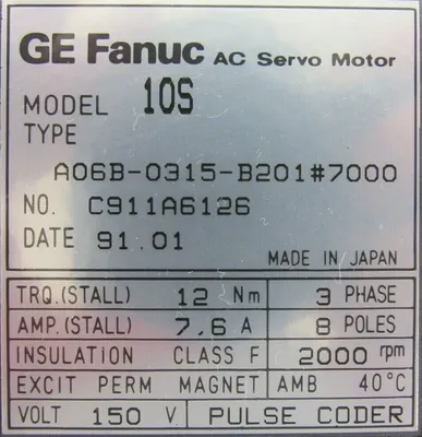 NEW GE FANUC A06B-0315-B201#7000 SERVO MOTOR A06B0315B2017000