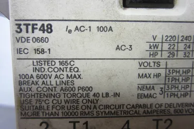 USED SIEMENS 3TF48 CONTACTOR