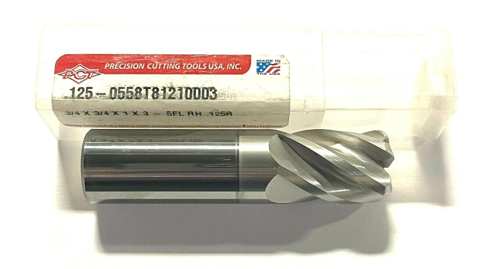PCT Carbide End Mill 3/4" x 3/4" x 1" x 3" AlTiCrN Coated 5FL .125 Radius USA