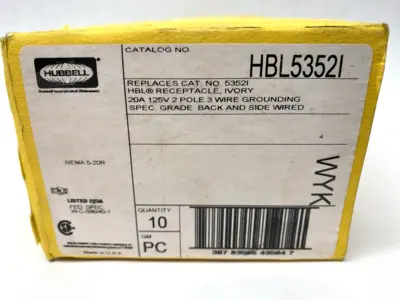 NEW HUBBELL IVORY DUPLEX RECEPTACLE 2-POLE 20A 125V PACKAGE OF 10