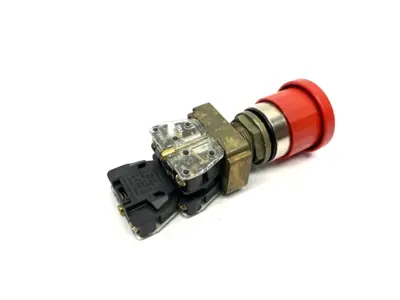 800E-A2L | Push/Pull Emergency Stop Pushbutton, Red Mushroom Head, Metal Collar 22mm - Used
