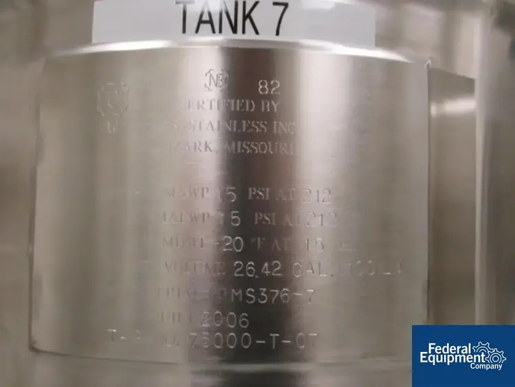 Used GS Stainless, Inc. 100 Liter GS Stainless Receiver Tank, S/S, 15# Stainless Steel Tanks Ohio US | Federal Equipment Company #126686