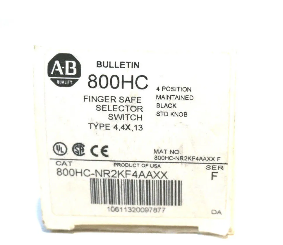 NEW ALLEN BRADLEY 800HC-NR2KF4AAXX SELECTOR SWITCH SER.F 800HCNR2KF4AAXX