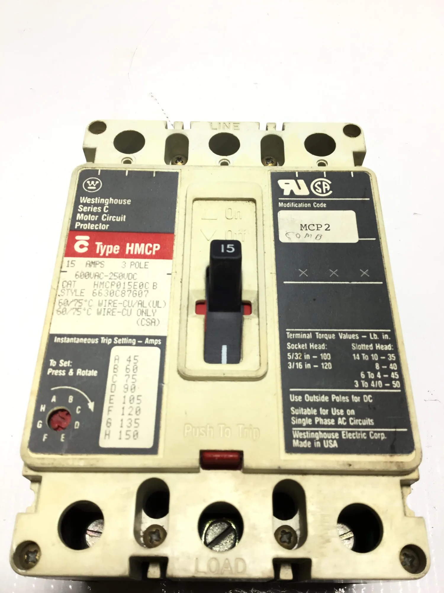 USED WESTINGHOUSE HMCP015E0C