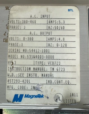 Used Magnetek VCD703-B003 Variable Speed Drives Indiana US | J&J Industrial Supply #1323145