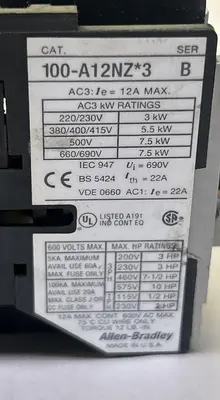 Used ALLEN-BRADLEY 100-A12NZ*3 Miscellaneous Equipment (Electrical & Power) | Surplus Asset Holdings #1204106