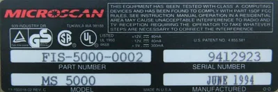 NEW MICROSCAN MS-5000 DECODER FIS-5000-0002 MS5000