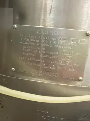APV Crepaco Jacketed Tank with Pressure Vessel