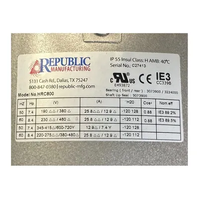 New | in-Stock REPUBLIC BLOWER SYSTEMS HRC800 Blowers West Virginia US | JM Industrial #1332440
