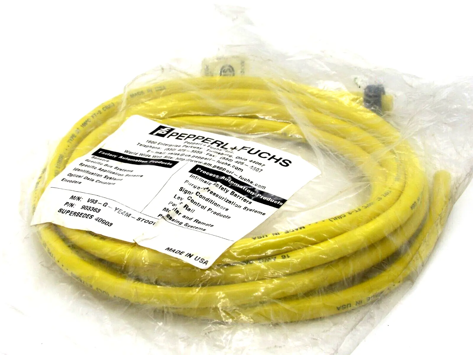 NEW PEPPERL+FUCHS V93-G-YE4M-STOOW CORDSET V93GYE4MSTOOW