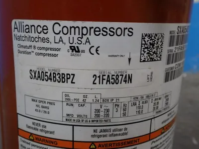 USED ALLIANCE COMPRESSOR SXA054B3BPZ