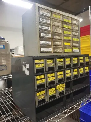 Metal Drawer Storage Cabinets with Assorted Hardware Bins