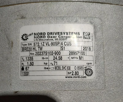 Used NORD SK90SP14 CUS BRE20 HL TW Gearmotors Kentucky US | Edwards Industrial Repair #1322362