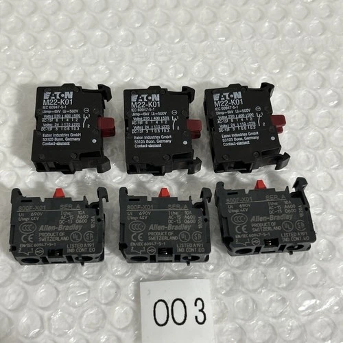 (3)Allen-Bradley 800F-X01&(3) Eaton M22-K01 Contact Blocks