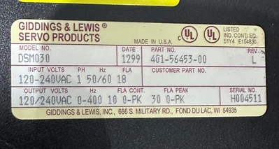 GIDDINGS & LEWIS DSM030 MICRO DSM SERVO DRIVE