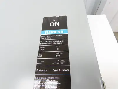 Siemens F355 Vacu Break Clampamtic Safety Disconnect Switch 400A 600V 3P Fused
