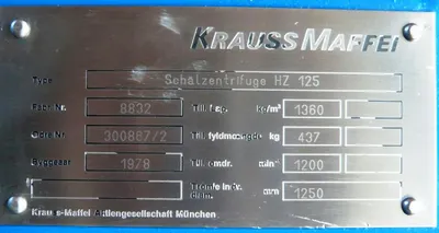 Krauss-Maffei HZ 125 peeler centrifuge, 316 SS.