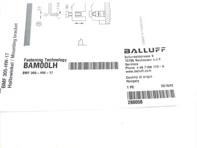 NEW BALLUFF MOUNTING BRACKET FOR MAGNETIC SENSORS BMF 305-HW-17
