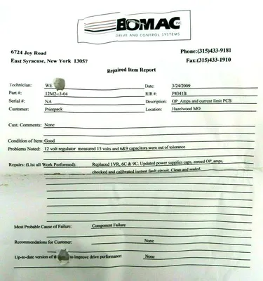 REFURBISHED BOMAC 12M02-00003-04 REGULATOR CARD 12M2-3-04 12M020000304