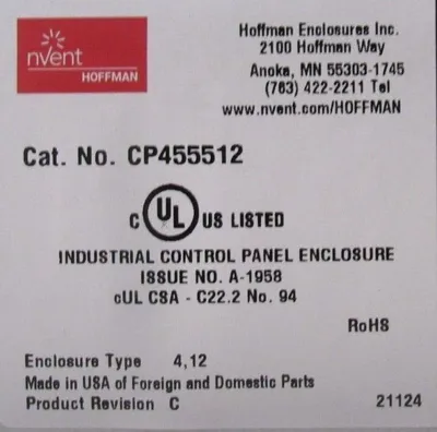 NEW NVENT HOFFMAN CP455512 ENCLOSURE