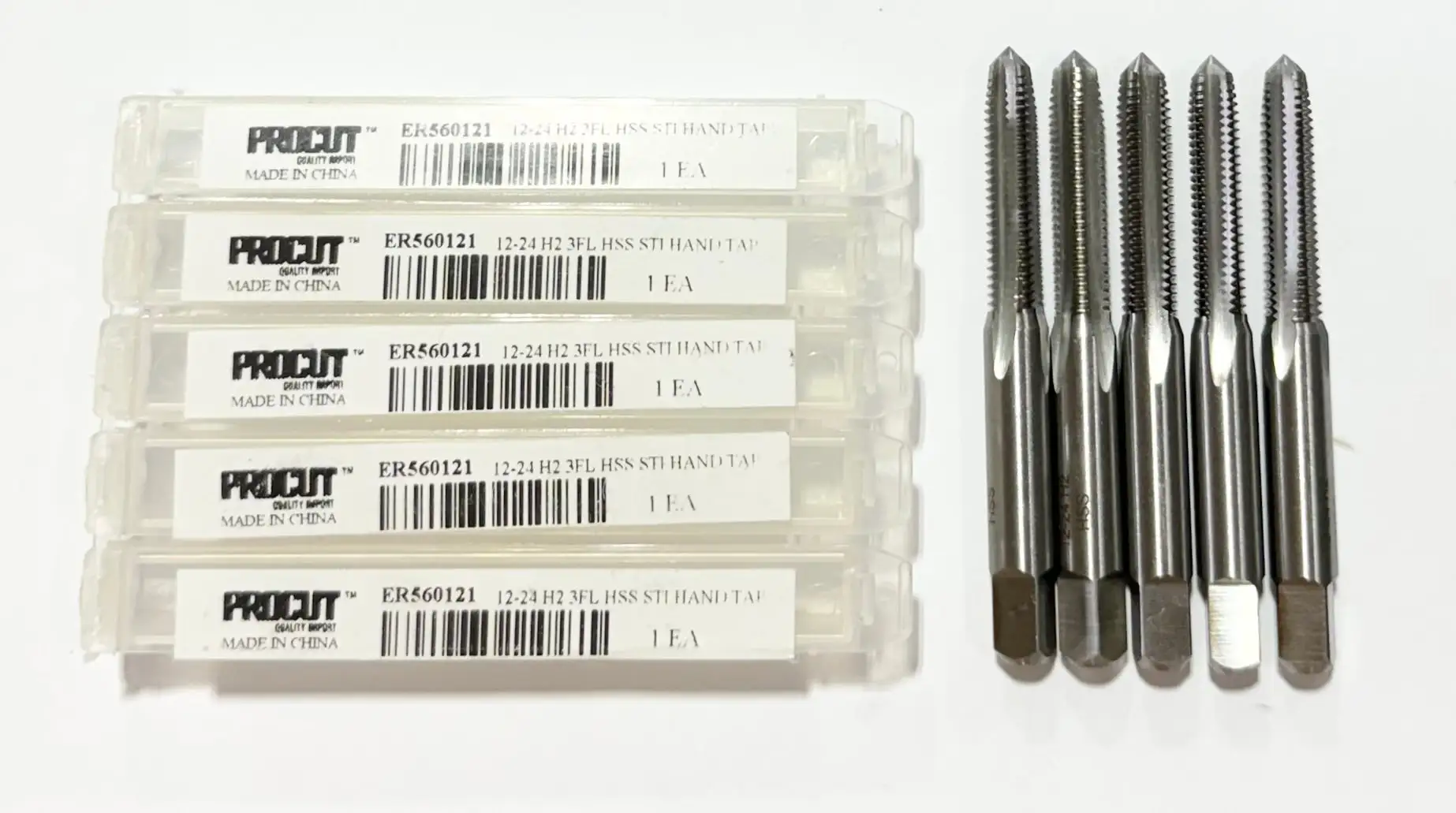 ProCut 12-24 HSS STI Hand Taps 3 Flute H2 Plug Taps 5 Pack