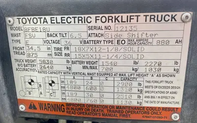Used 2016 TOYOTA 8FBE18U 3-Wheel Sit down Electric Counterbalance Forklifts Texas US | TB Forklifts #1274993