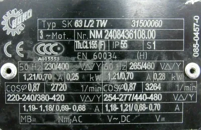NEW NORD 1SIS31VF-IEC63-63L/2 GEAR MOTOR SK63L/2TW 1SIS31VFIEC6363L2
